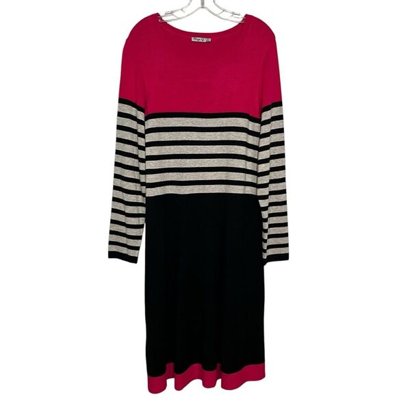 Eliza J Black White Pink Striped Colorblock Fit Flare Sweater Dress Plus Size - Picture 5 of 9
